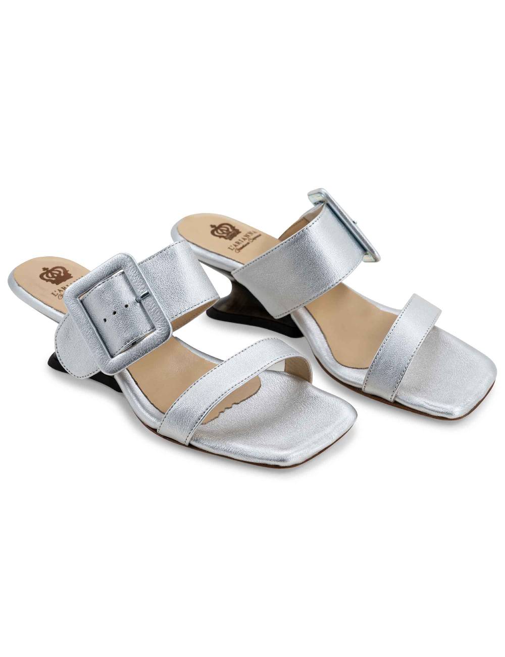 L'ARIANNA Sandali ds1359/z donna in pelle laminata argento con zeppa bassa Acquista Ora