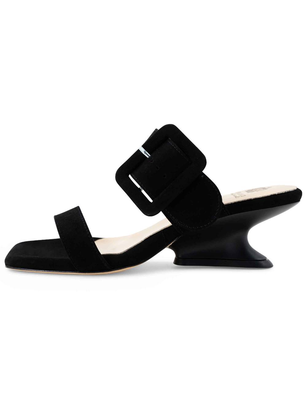 L'ARIANNA Sandali ds1359/z donna in camoscio nero con zeppa bassa Consegna Veloce