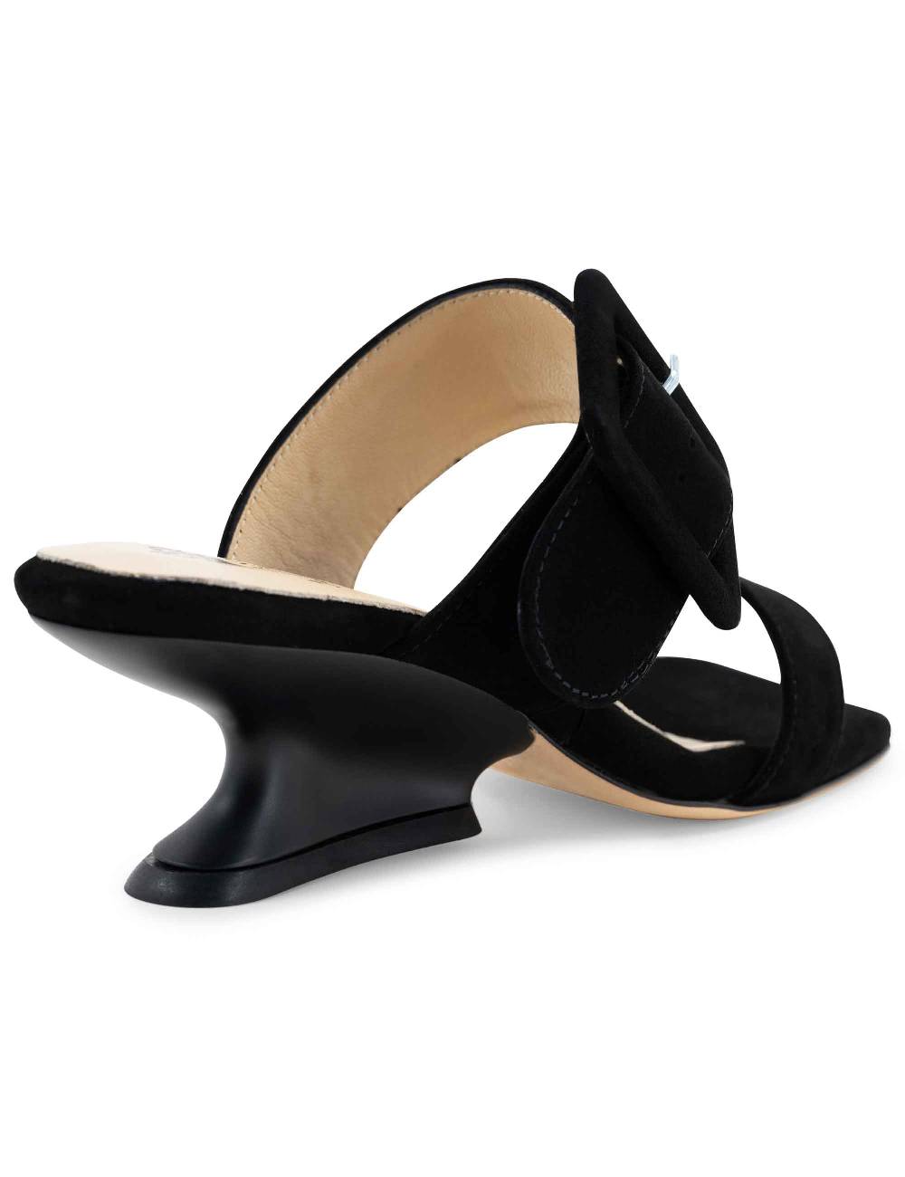 L'ARIANNA Sandali ds1359/z donna in camoscio nero con zeppa bassa Consegna Veloce