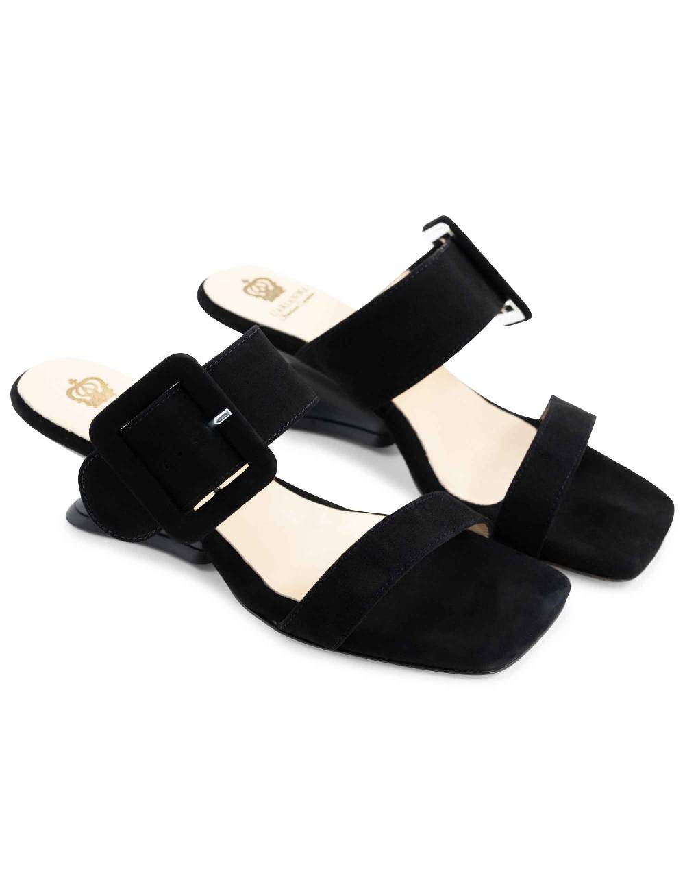 L'ARIANNA Sandali ds1359/z donna in camoscio nero con zeppa bassa Consegna Veloce
