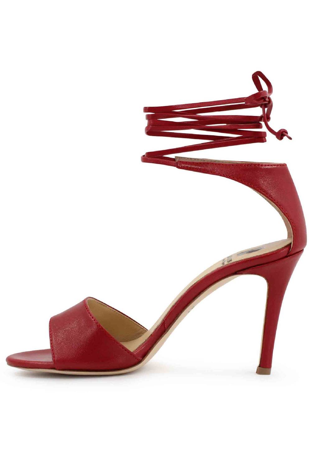 L'ARIANNA Sandali DS7042 da donna in pelle rosso tacco alto con tacco alto e laccetti alla caviglia Promozione Limitata