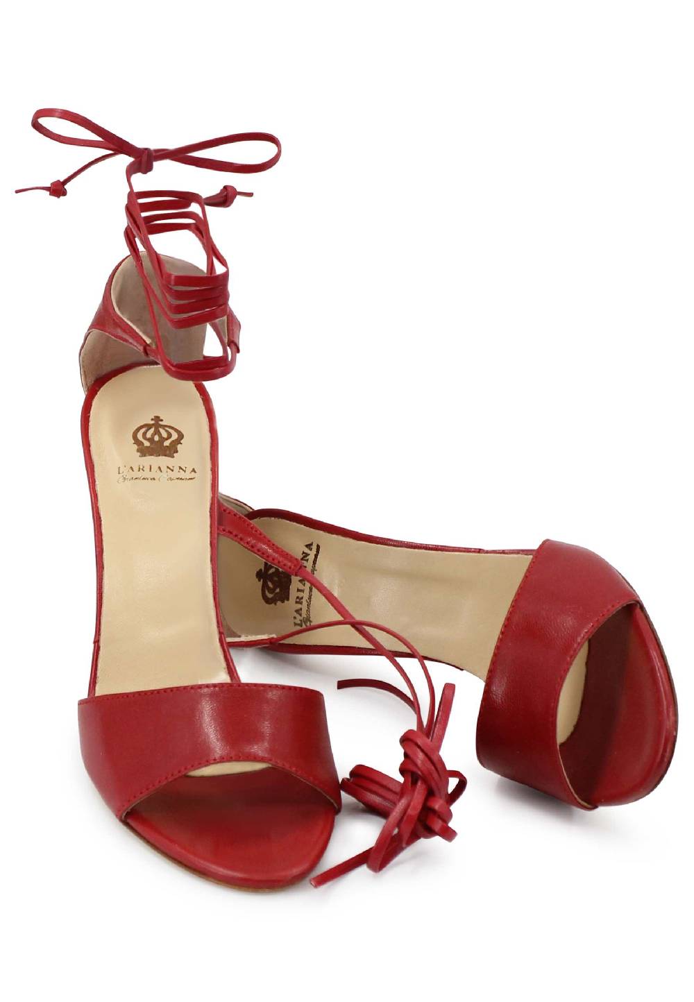 L'ARIANNA Sandali DS7042 da donna in pelle rosso tacco alto con tacco alto e laccetti alla caviglia Promozione Limitata