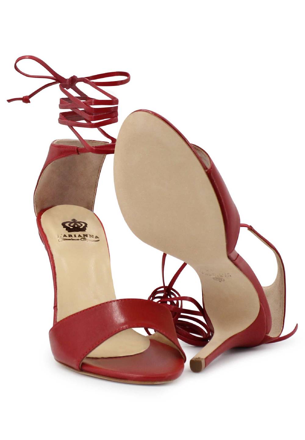 L'ARIANNA Sandali DS7042 da donna in pelle rosso tacco alto con tacco alto e laccetti alla caviglia Promozione Limitata
