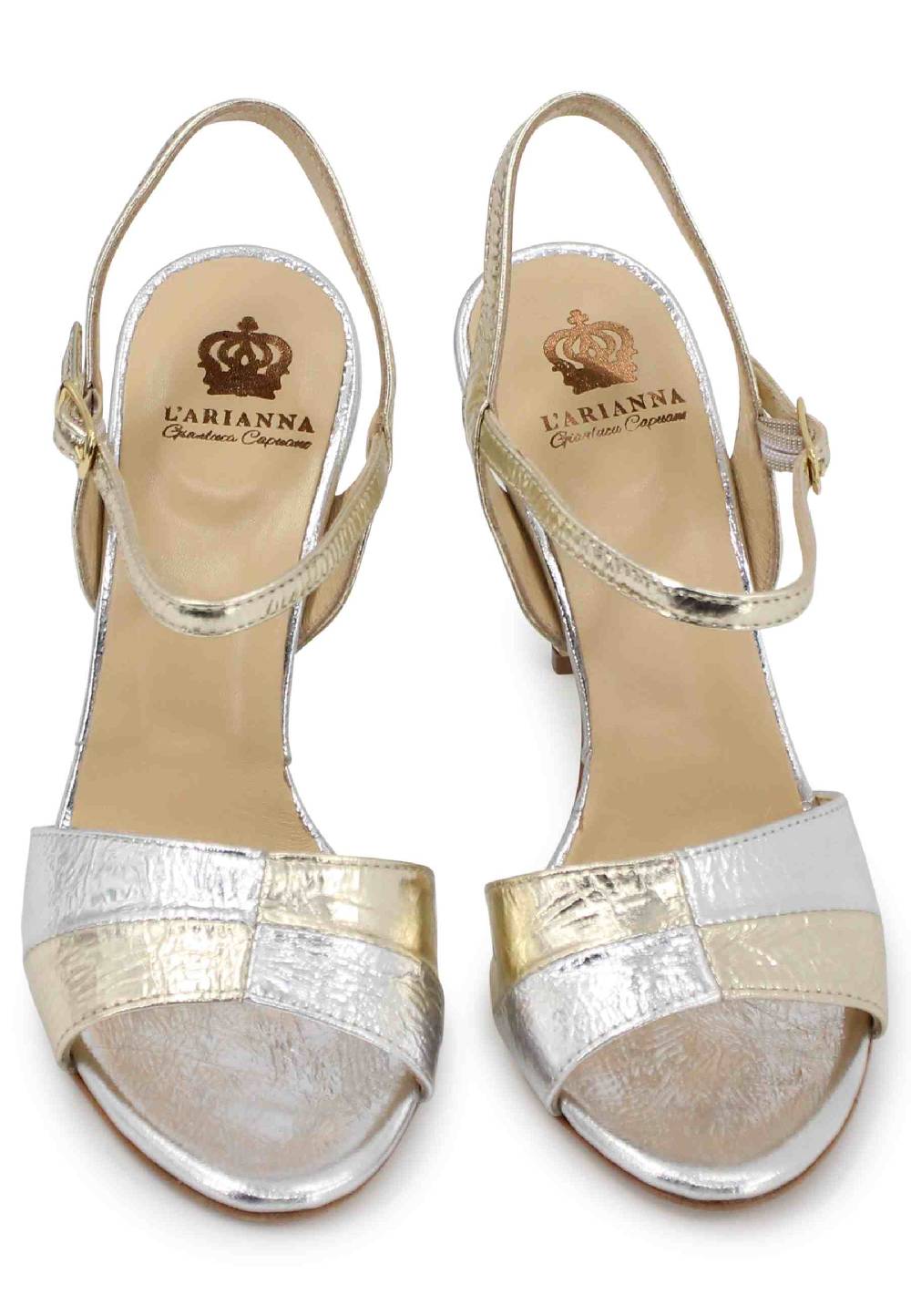 L'ARIANNA Sandali ds1643 da donna in pelle laminata oro con tacco alto e cinturino alla caviglia Fino Al -60%