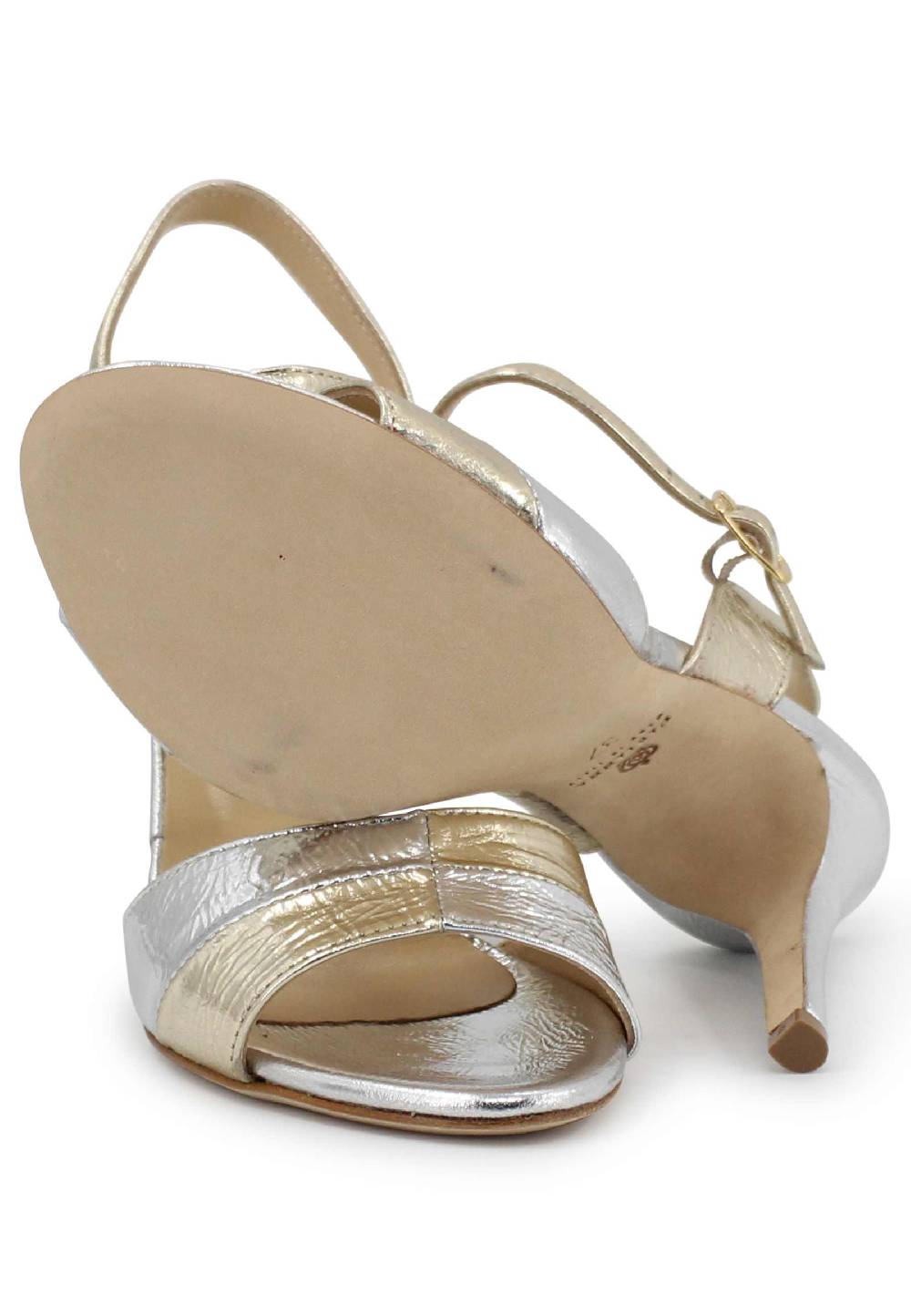 L'ARIANNA Sandali ds1643 da donna in pelle laminata oro con tacco alto e cinturino alla caviglia Fino Al -60%