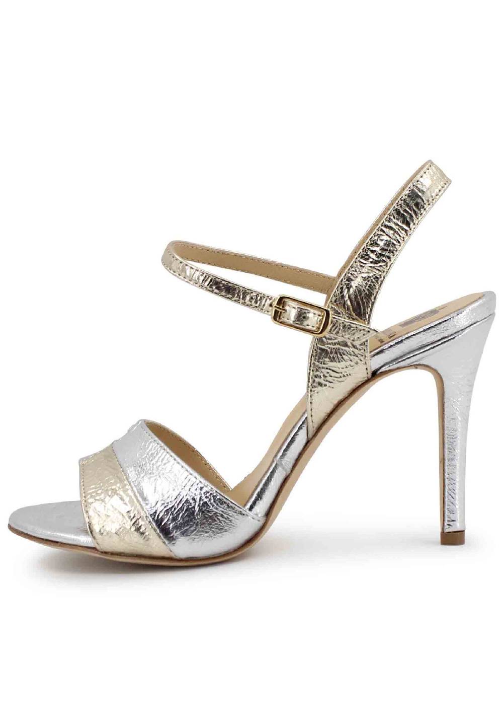 L'ARIANNA Sandali ds1643 da donna in pelle laminata oro con tacco alto e cinturino alla caviglia Fino Al -60%