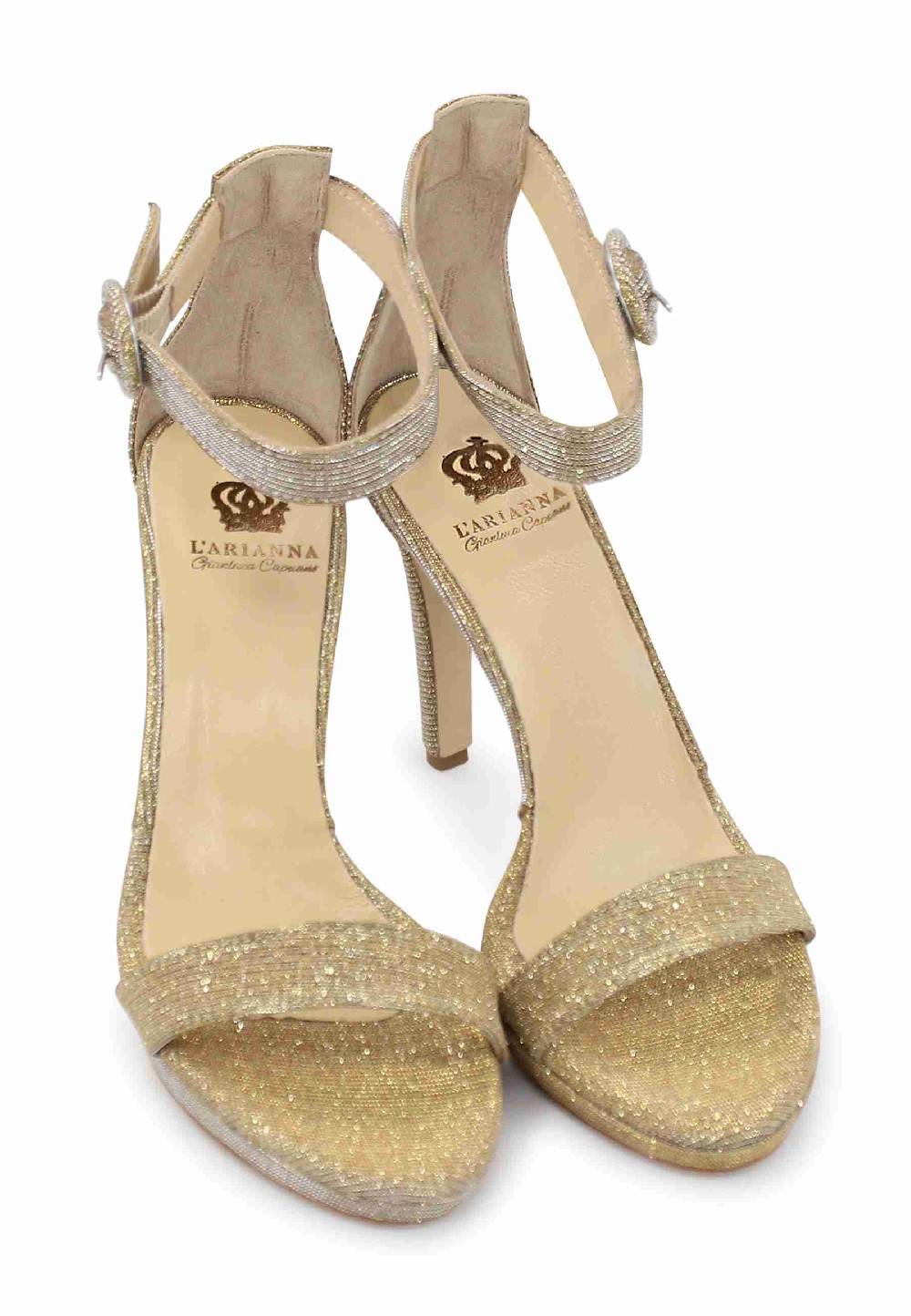 L'ARIANNA Sandali DS7016 donna in tessuto lumonor oro tacco alto e cinturino alla caviglia Shopping Online