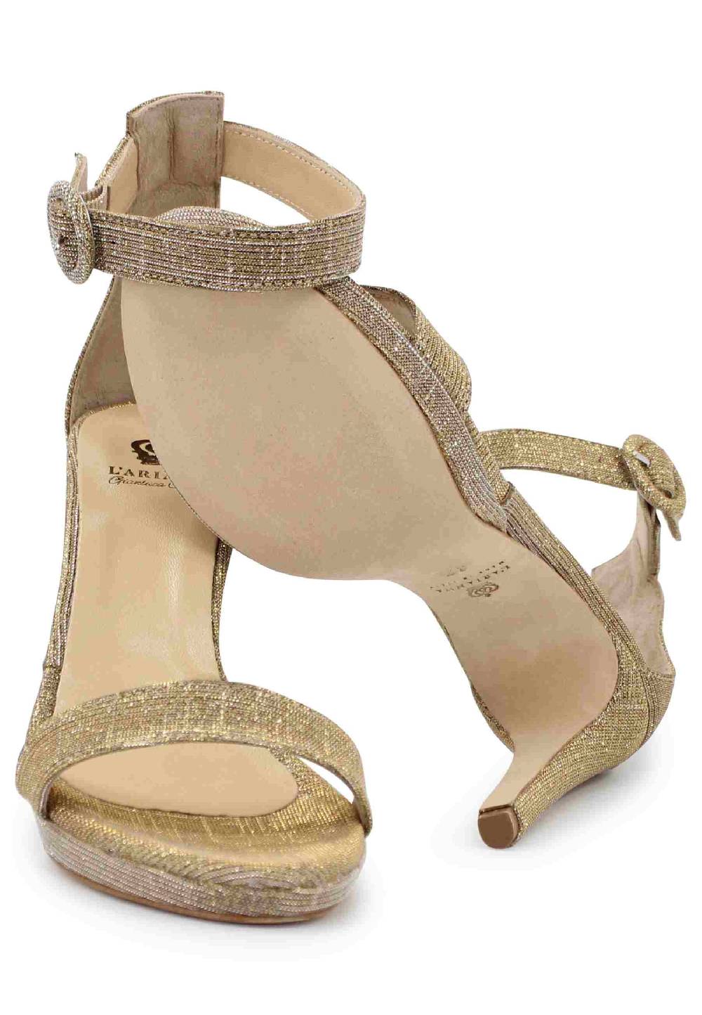L'ARIANNA Sandali DS7016 donna in tessuto lumonor oro tacco alto e cinturino alla caviglia Shopping Online