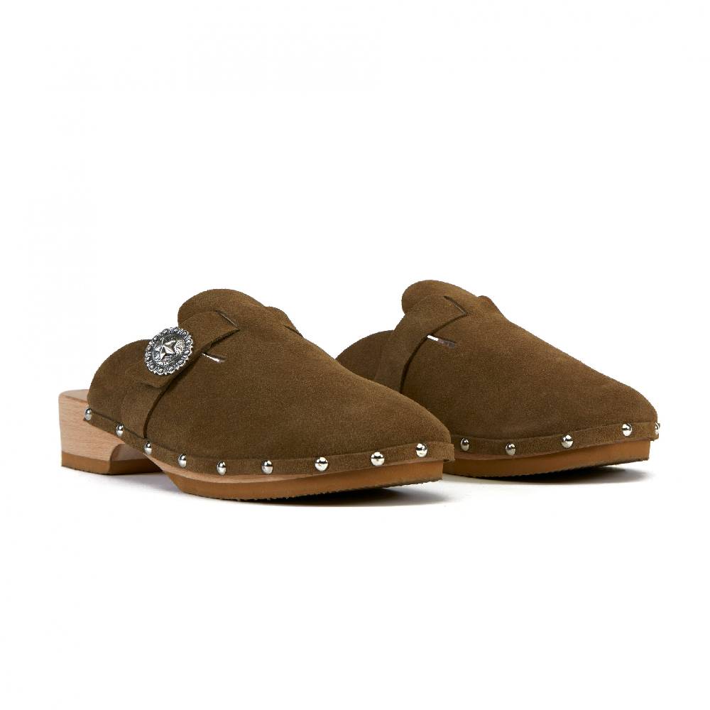 Kate Cate ALLEGRA CLOGS KAKI SUEDE CALFSKIN Presa