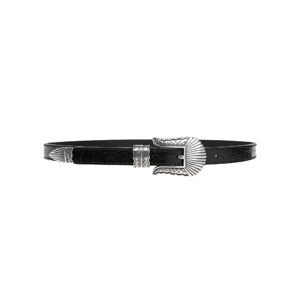 Kate Cate THIN KIM BELT BLACK CROC EFFECT CALFSKIN Economico