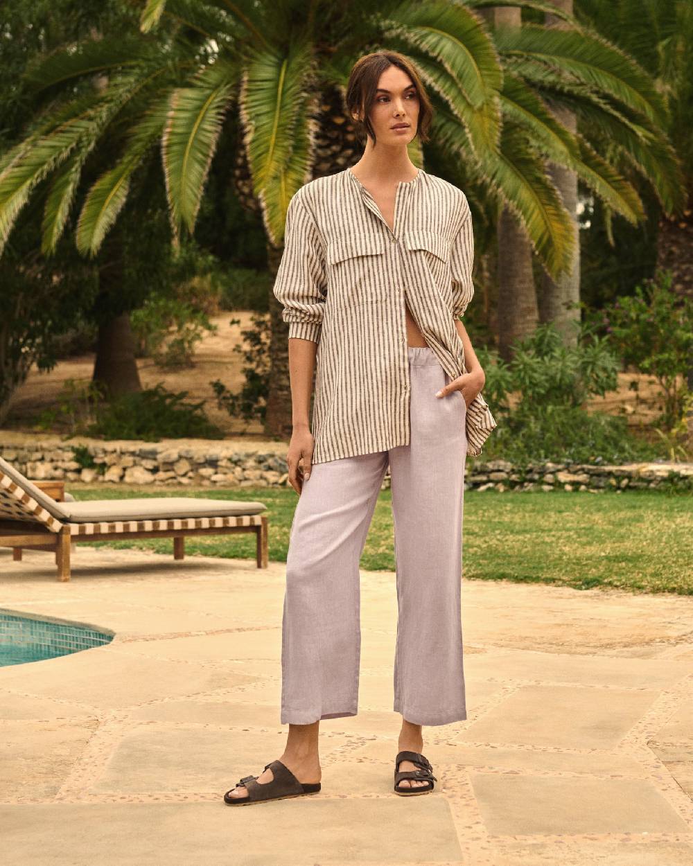 Manebí Linen Belem Trousers - Iris Vendita Economica