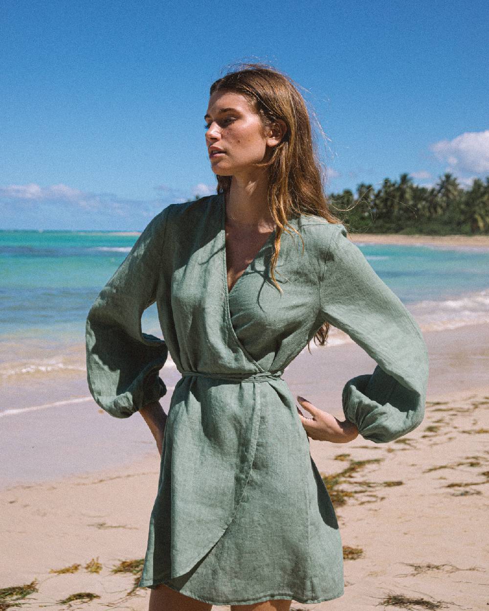 Manebí Linen Caracas Dress - Mineral Green Italy