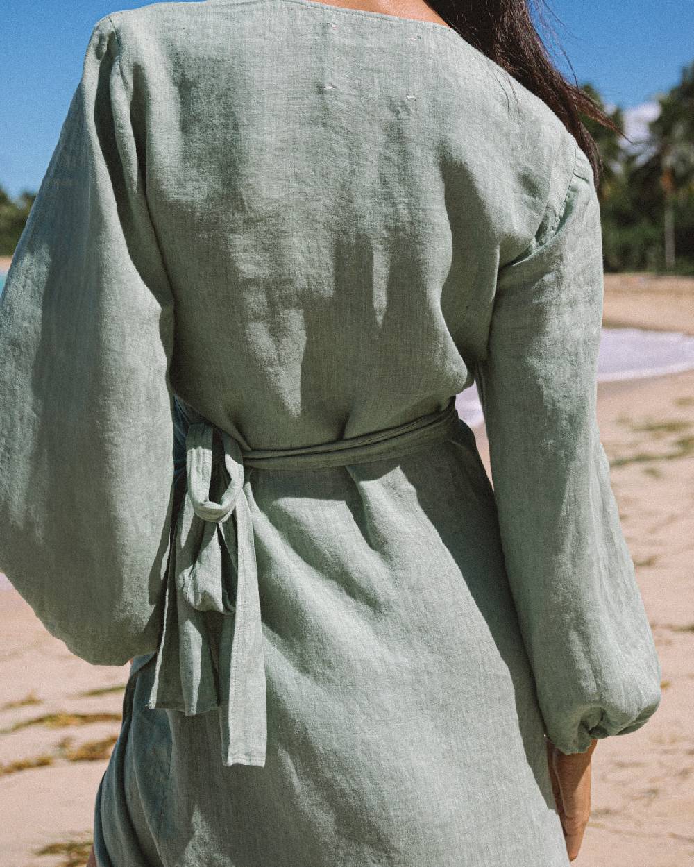 Manebí Linen Galapagos Dress - Mineral Green Vendita