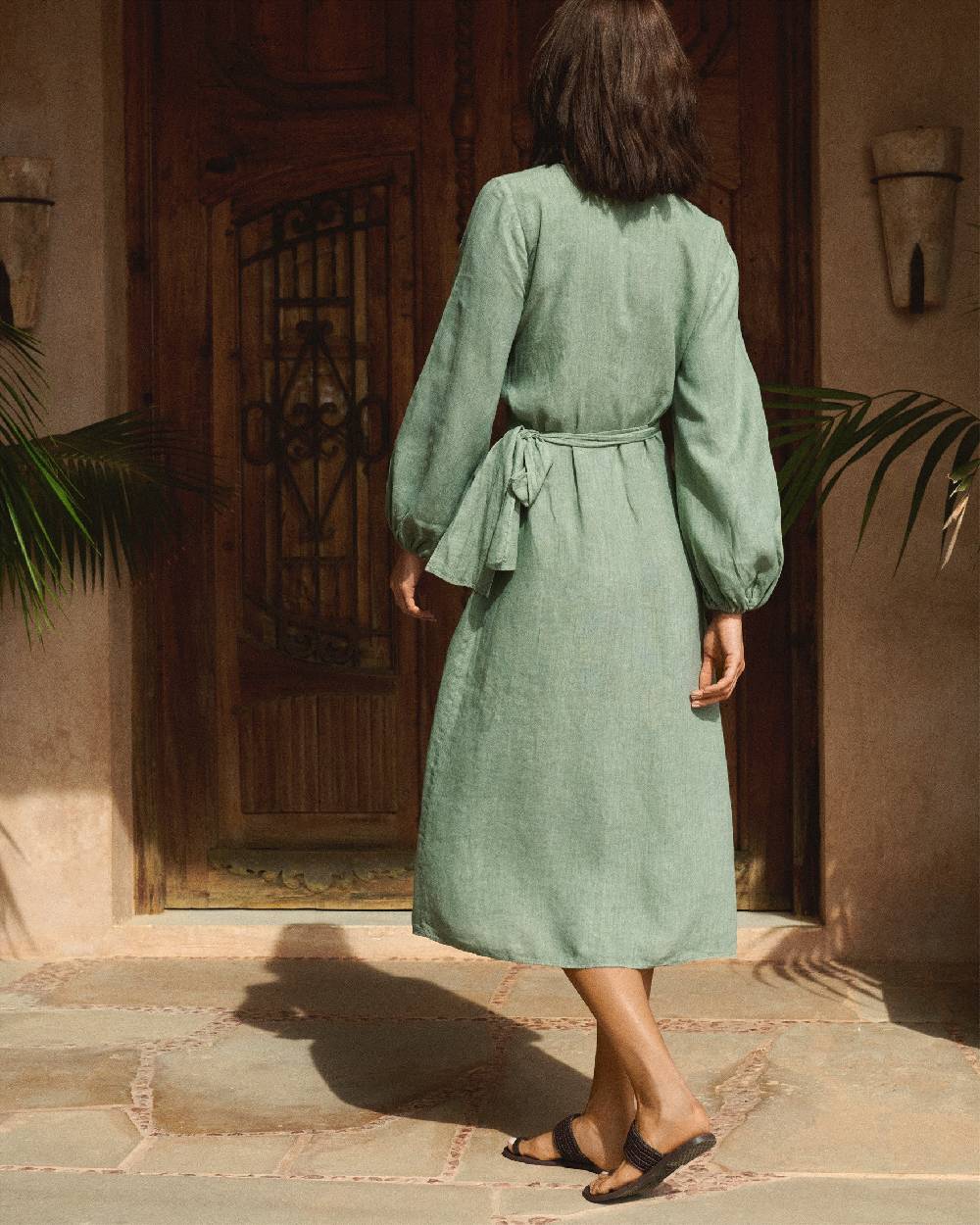 Manebí Linen Galapagos Dress - Mineral Green Vendita