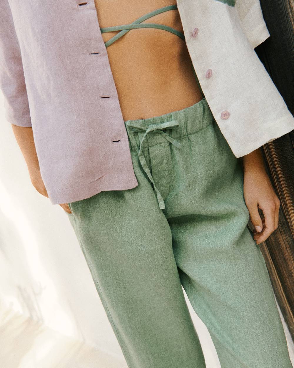 Manebí Linen Belem Trousers - Mineral Green Pezzi Unici