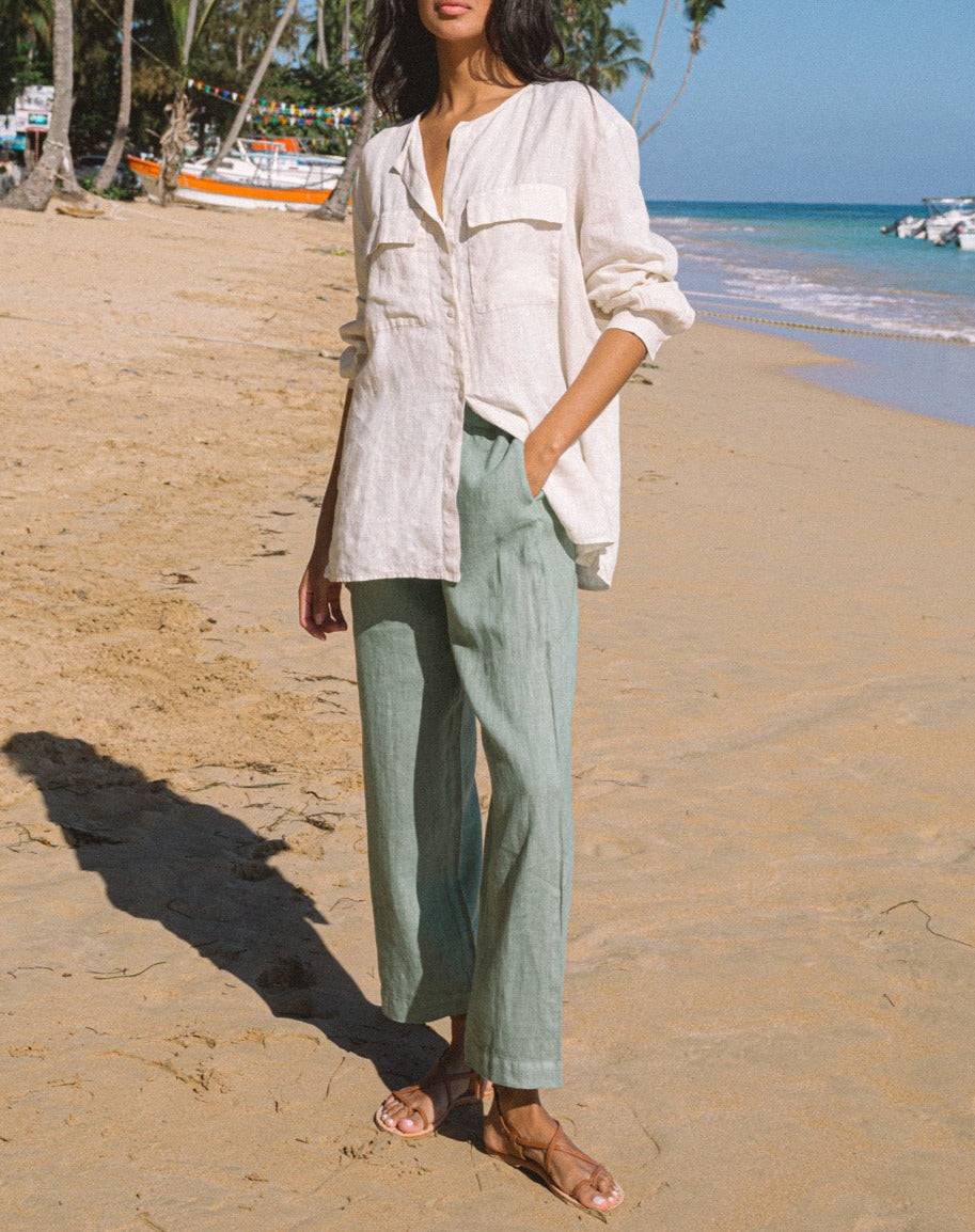 Manebí Linen Belem Trousers - Mineral Green Pezzi Unici