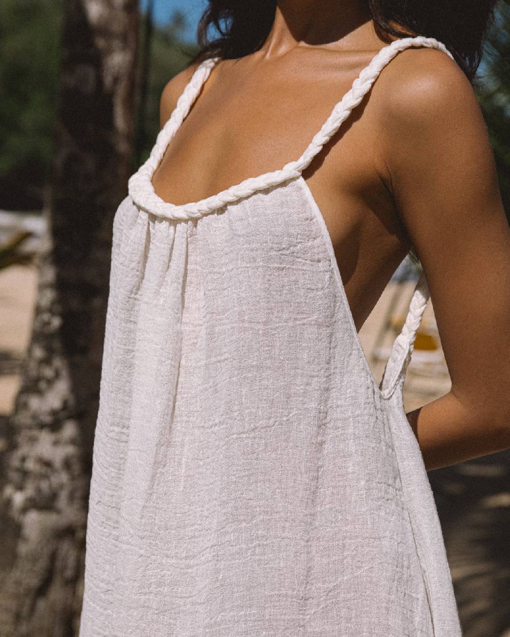 Manebí Linen Gauze Maracaibo Dress - White Soddisfazione Garantita