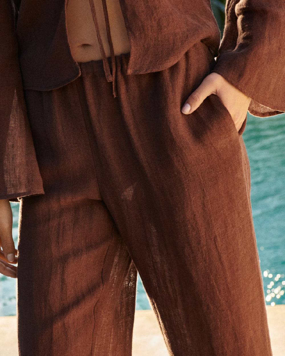Manebí Linen Gauze Girona Trousers - Cocoa Convenienza