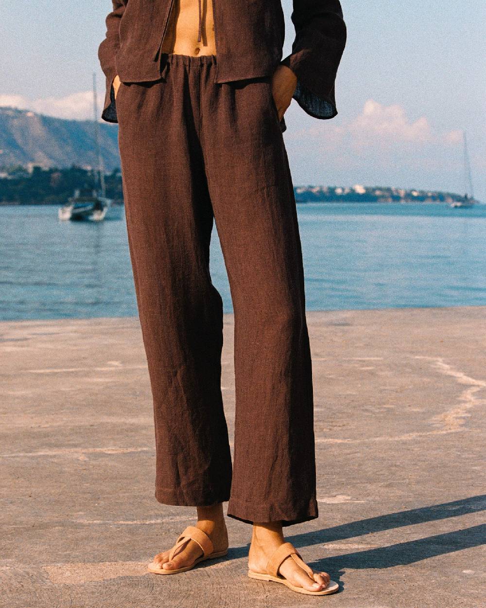 Manebí Linen Gauze Girona Trousers - Cocoa Convenienza