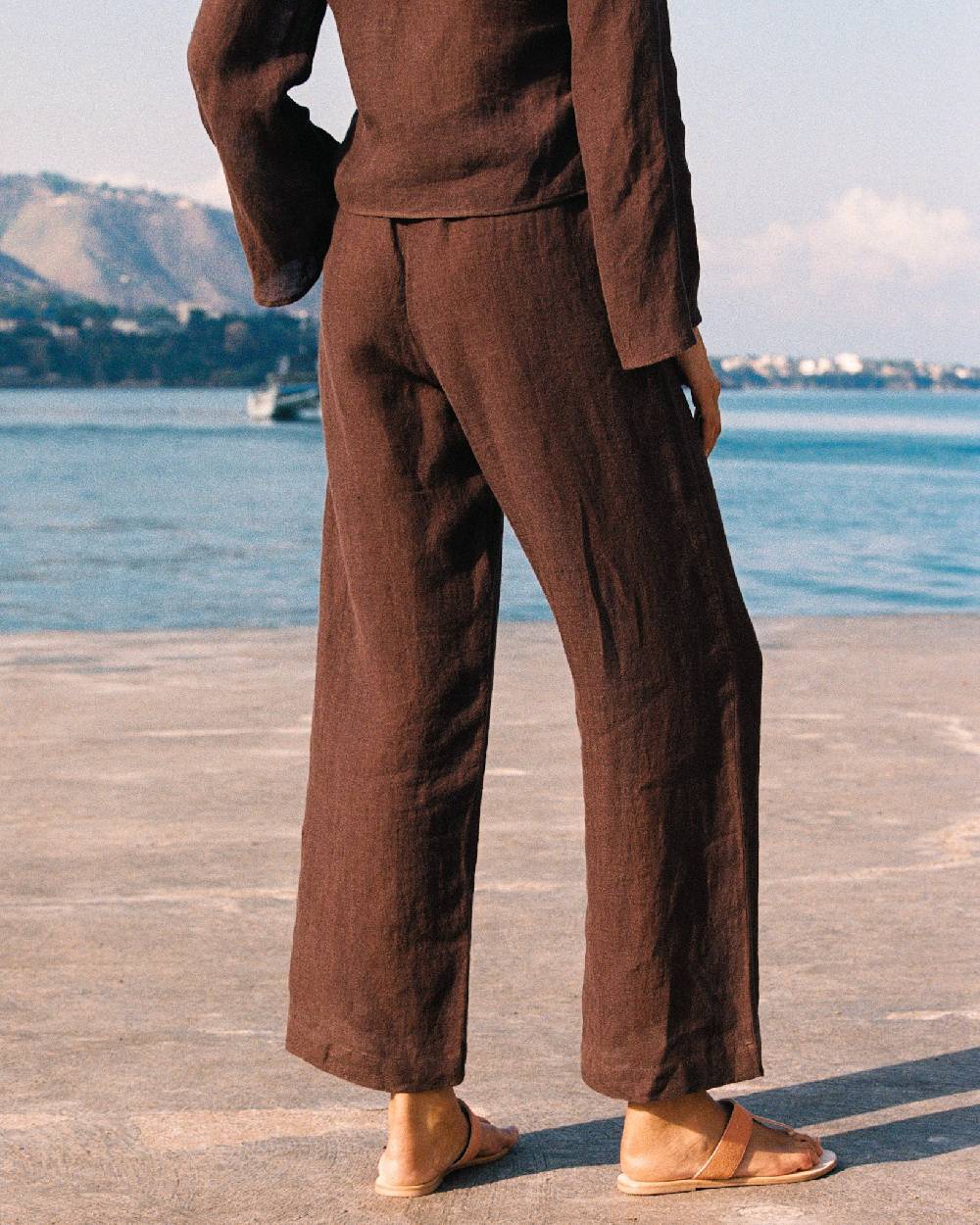 Manebí Linen Gauze Girona Trousers - Cocoa Convenienza