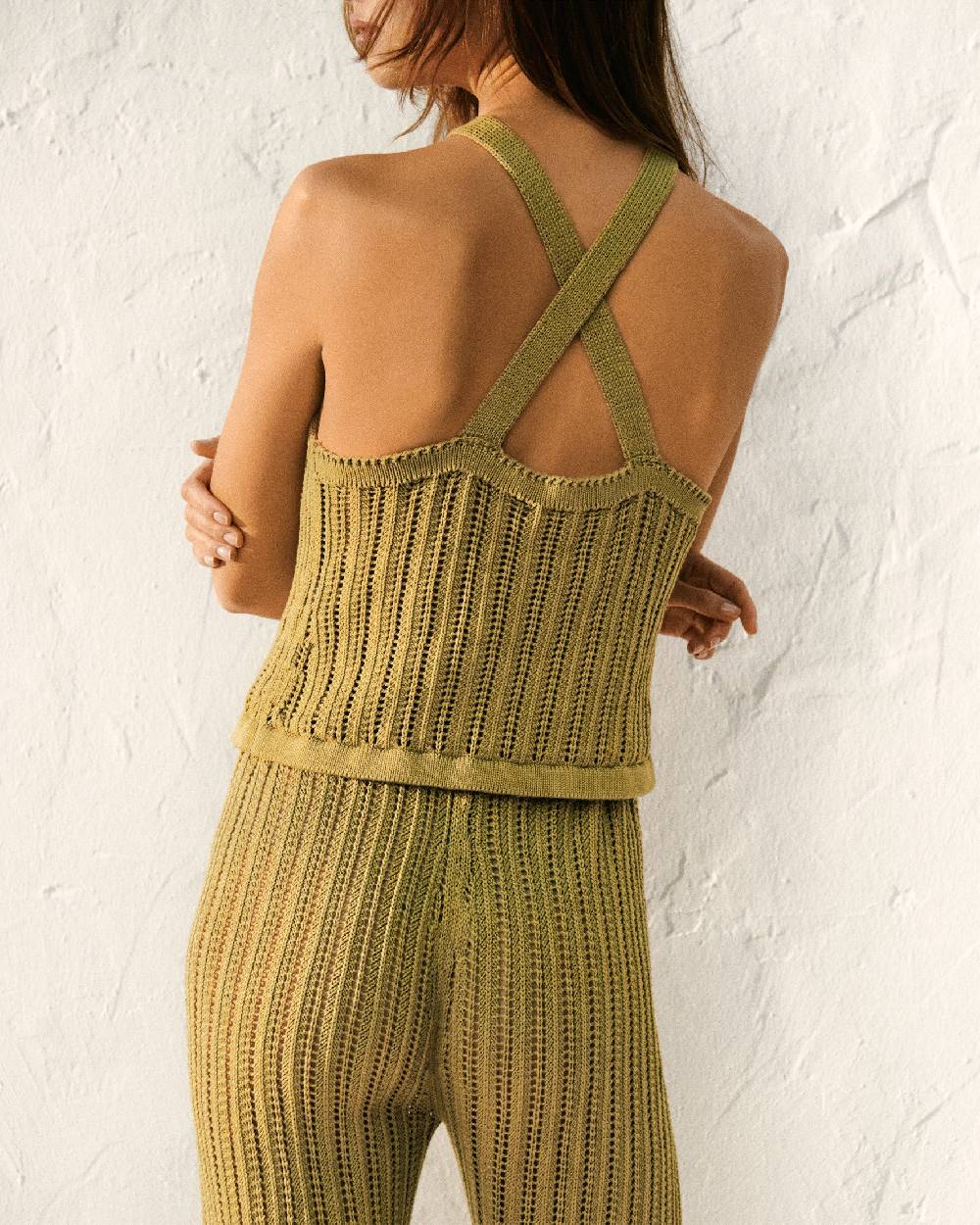 Manebí Cotton Crochet Filicudi Top - Cactus Green
