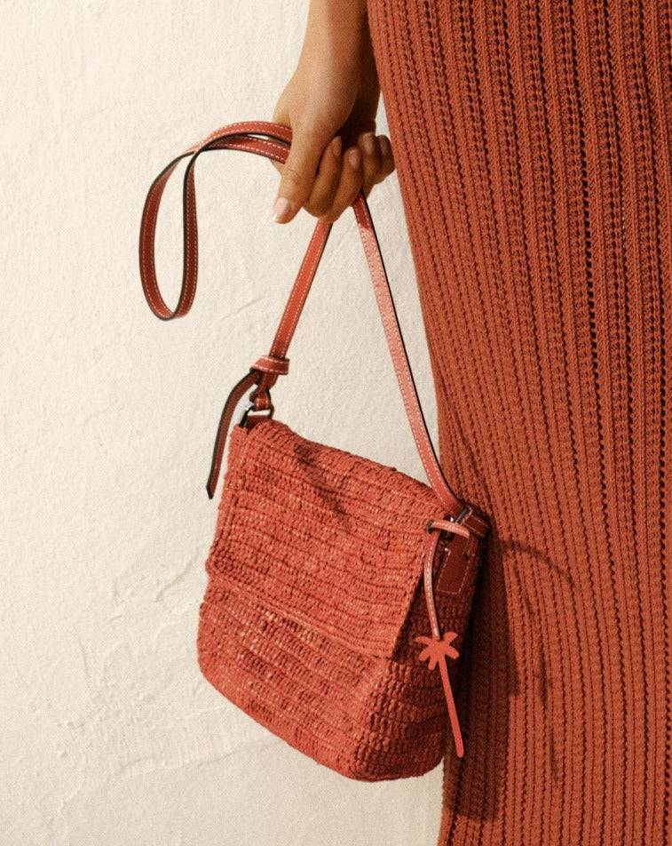 Manebí Raffia \u0026 Leather|Summer Night Bag Medium - Rust Hotsell