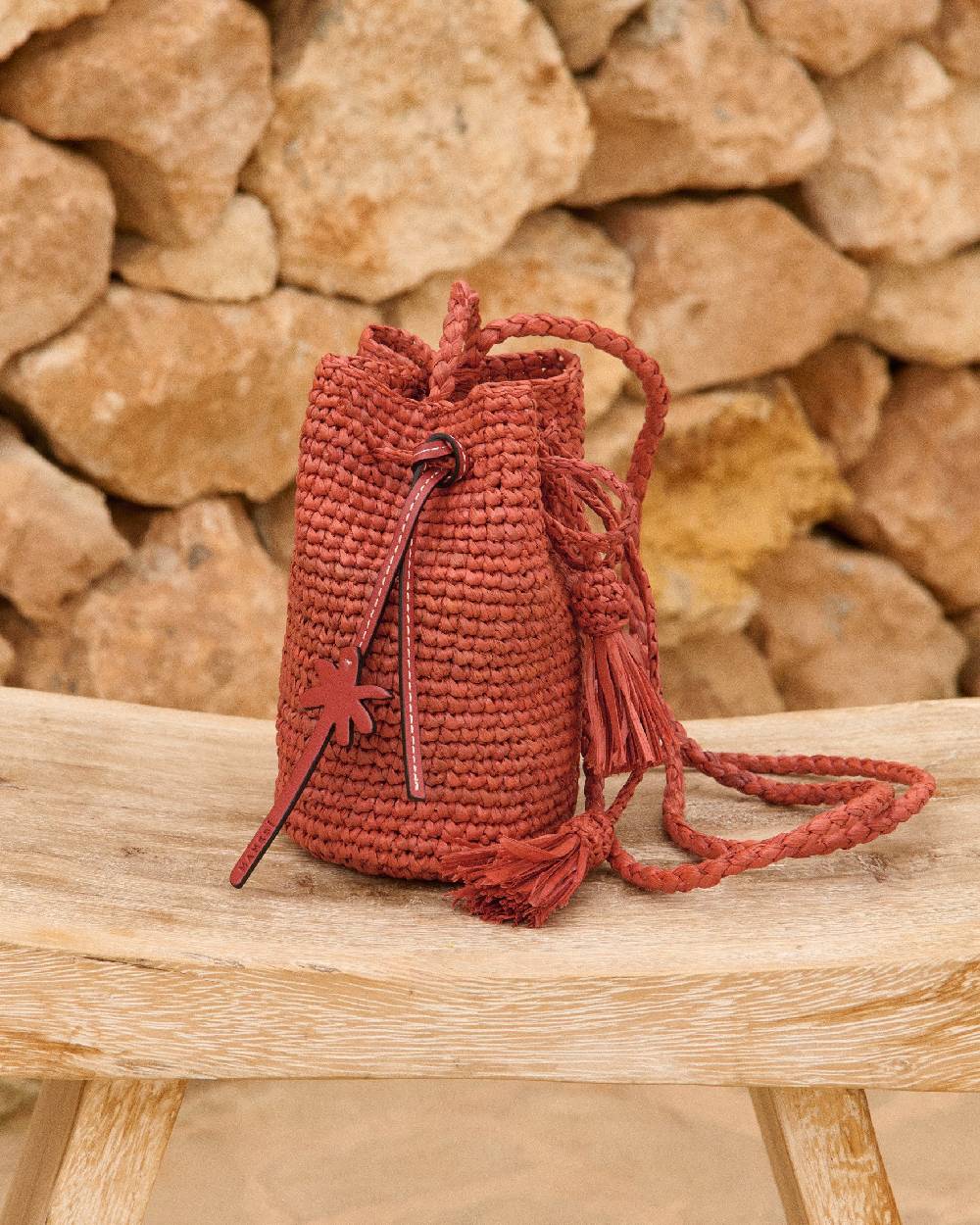 Manebí Raffia Beach Bucket Mini - Rust Saldi Di Fabbrica