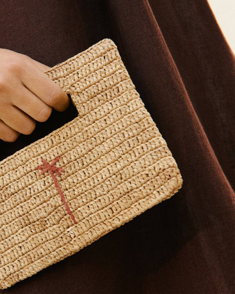 Manebí Raffia Handbag Mini - Tan With Brown Palm Italia