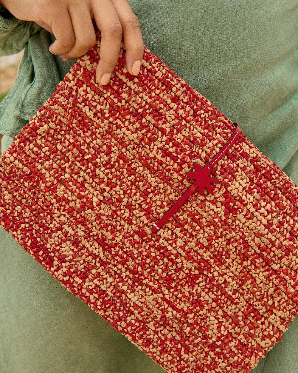 Manebí Raffia Clutch - Leather Palm Rust Tan Mélange \u0026 Rust In Linea