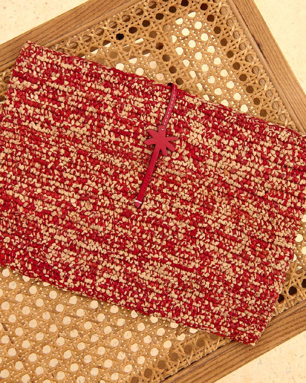 Manebí Raffia Clutch - Leather Palm Rust Tan Mélange \u0026 Rust In Linea