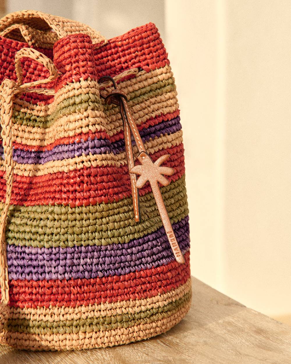 Manebí Raffia Beach Bucket - Rust Tan Mineral Green Summer Purple Stripes Soddisfazione Garantita