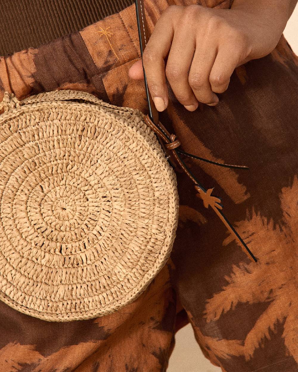Manebí Raffia \u0026 Leather|Tamburine Bag - Tan \u0026 Brown Acquista Ora