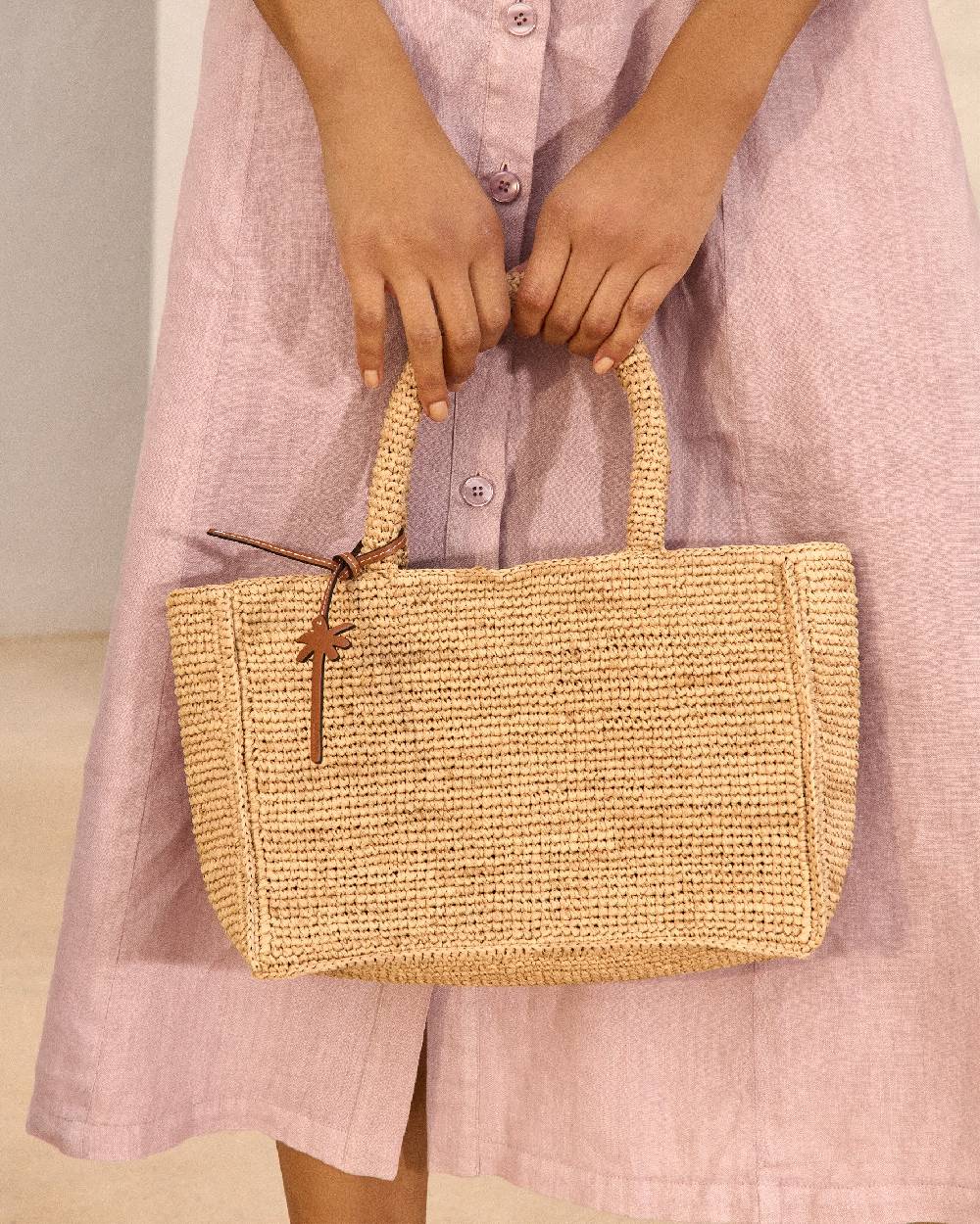 Manebí Raffia Sunset Bag Small - Palm Leather Tag Tan Consegna Veloce