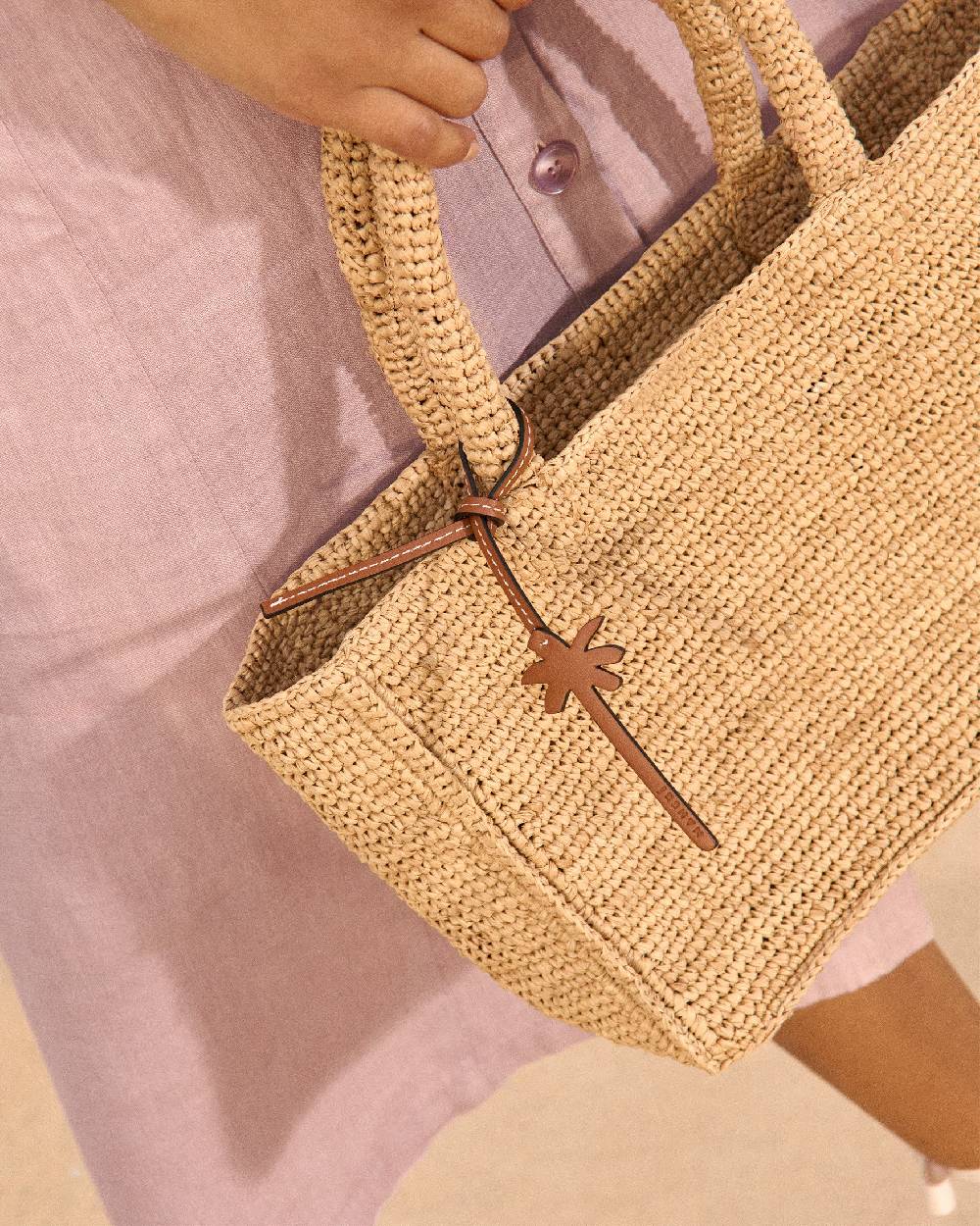 Manebí Raffia Sunset Bag Small - Palm Leather Tag Tan Consegna Veloce