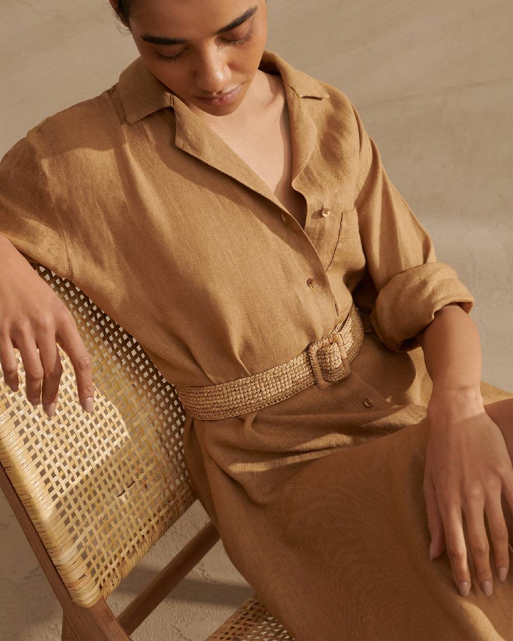 Manebí Natural Raffia Belt - Square Buckle - Tan Shopping Online