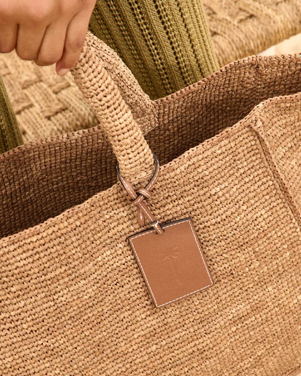 Manebí Raffia Sunset Bag Large - Leather Tag Tan Affare Del Giorno
