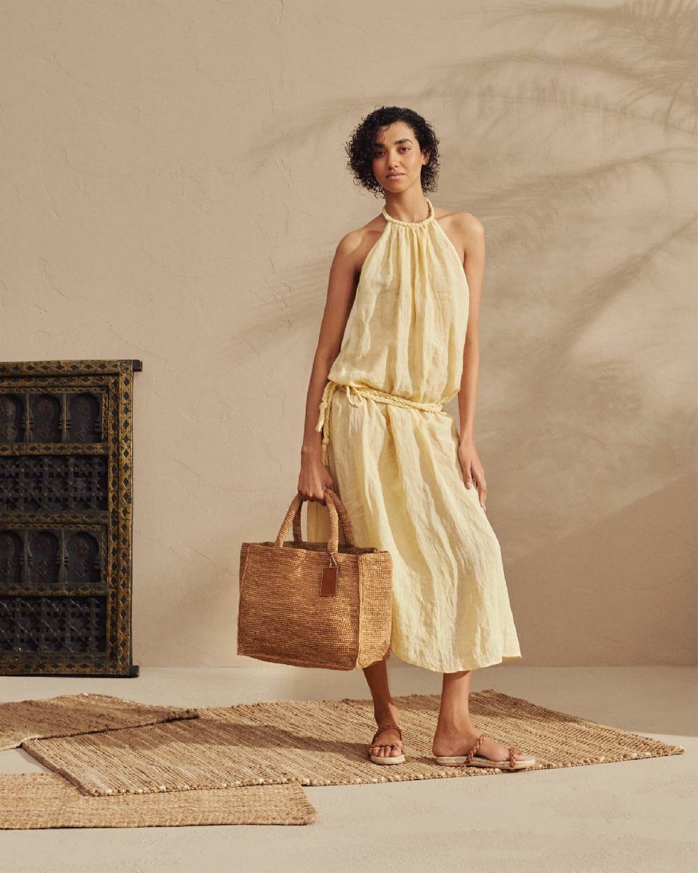 Manebí Raffia Sunset Bag Large - Leather Tag Tan Affare Del Giorno