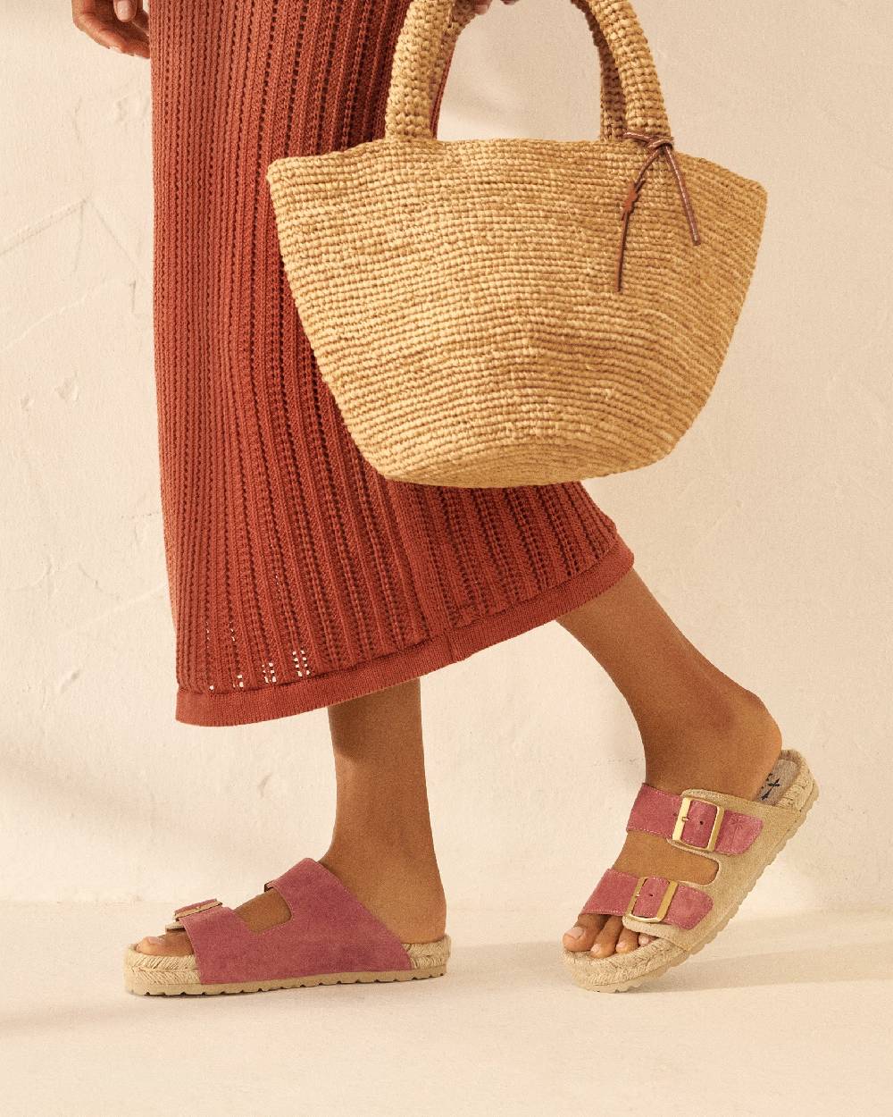 Manebí Raffia Summer Bag Medium - Palm Leather Tag Tan Novità