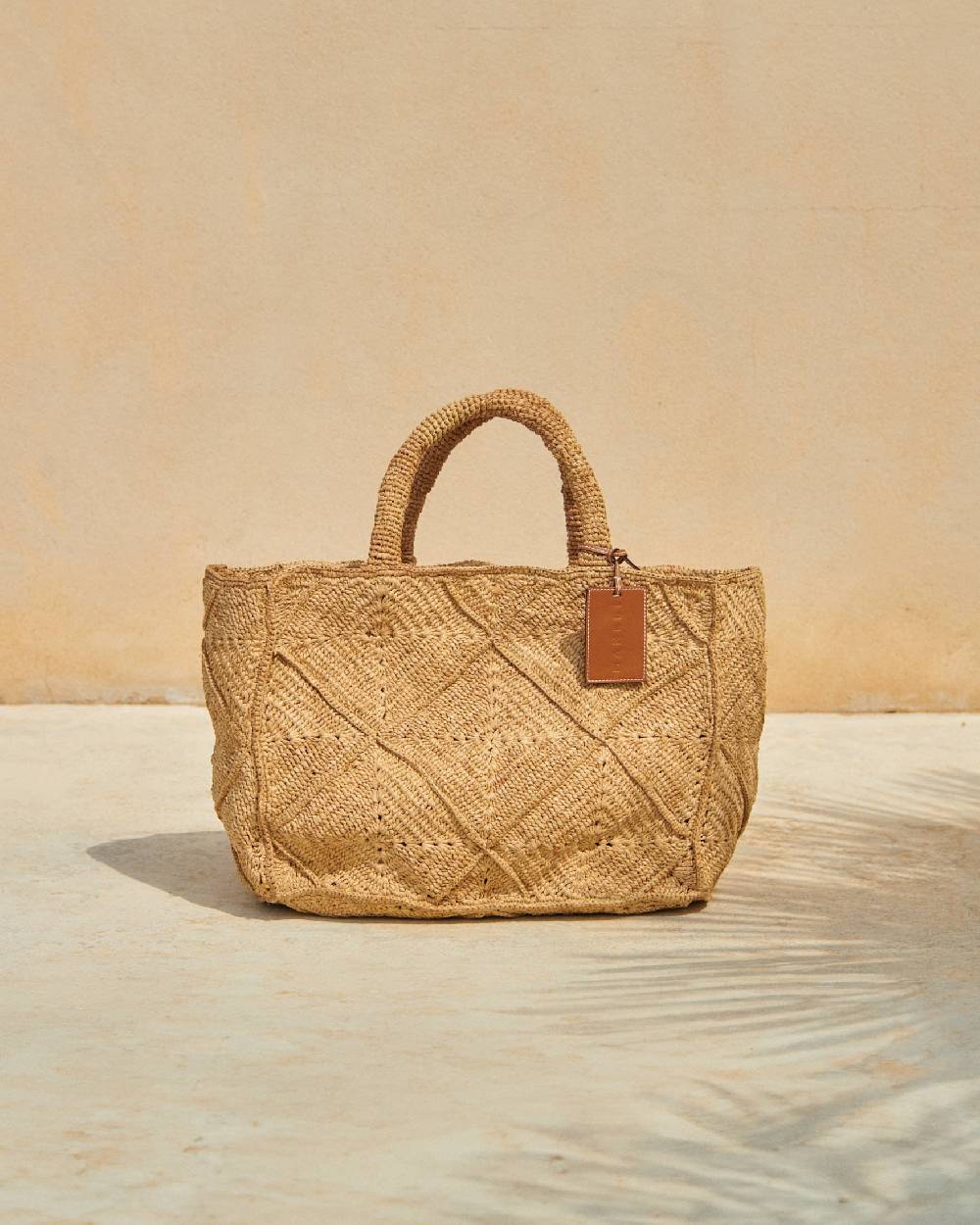Manebí Raffia Crochet Sunset Bag Large - Tan