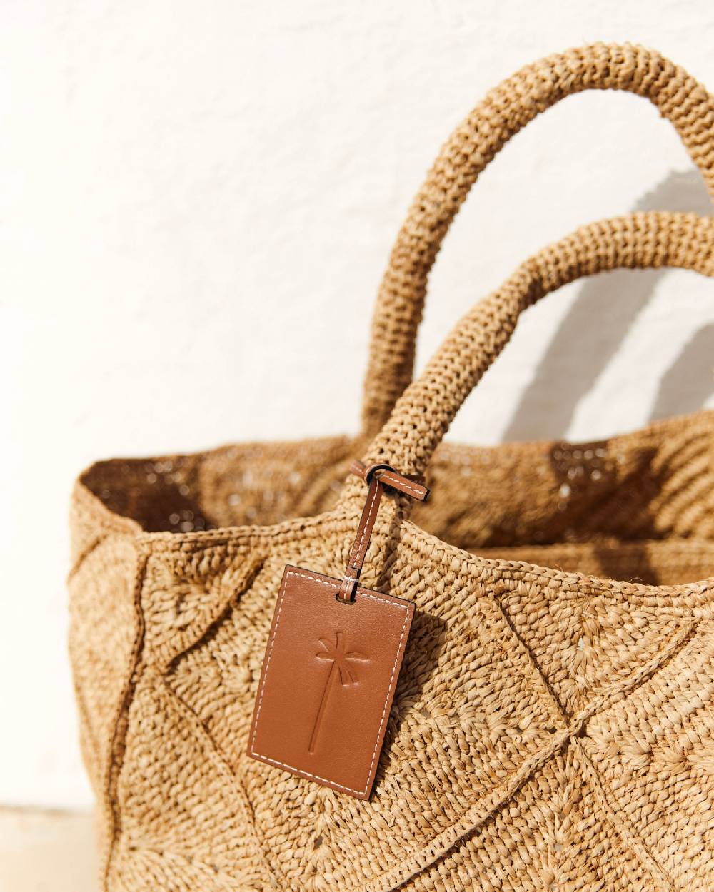 Manebí Raffia Crochet Sunset Bag Large - Tan Presa