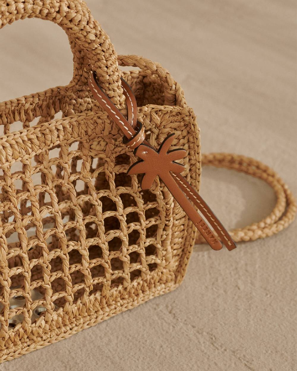 Manebí Natural Raffia Sunset|Bag Mini Net - Palm Leather Tag Tan Sconto