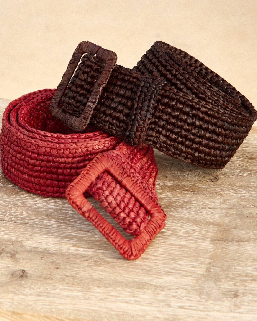 Manebí Natural Raffia Belt - Chocolate Online