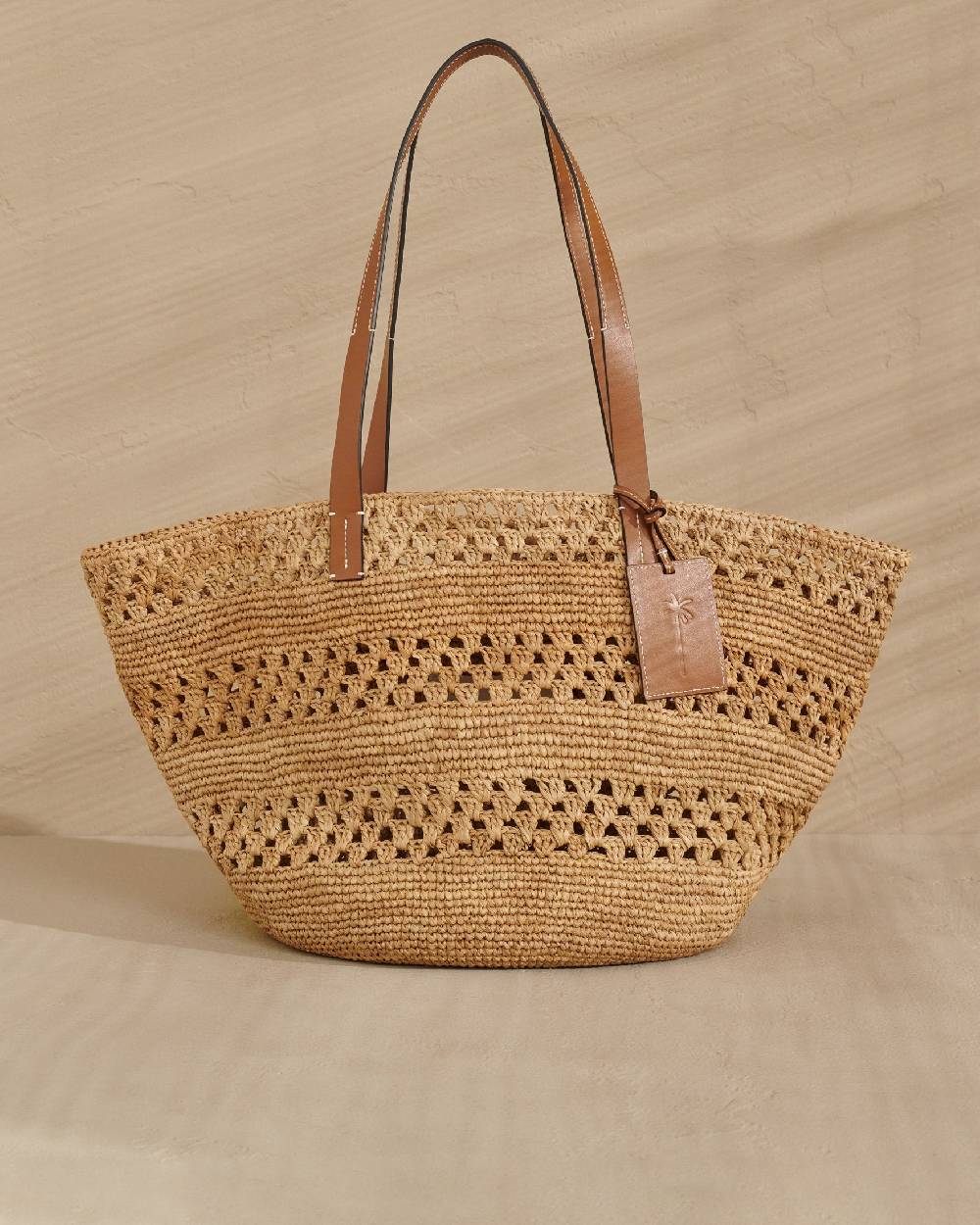 Manebí Weaving Raffia \u0026 Leather Basket Bag - Leather Tag Saldi