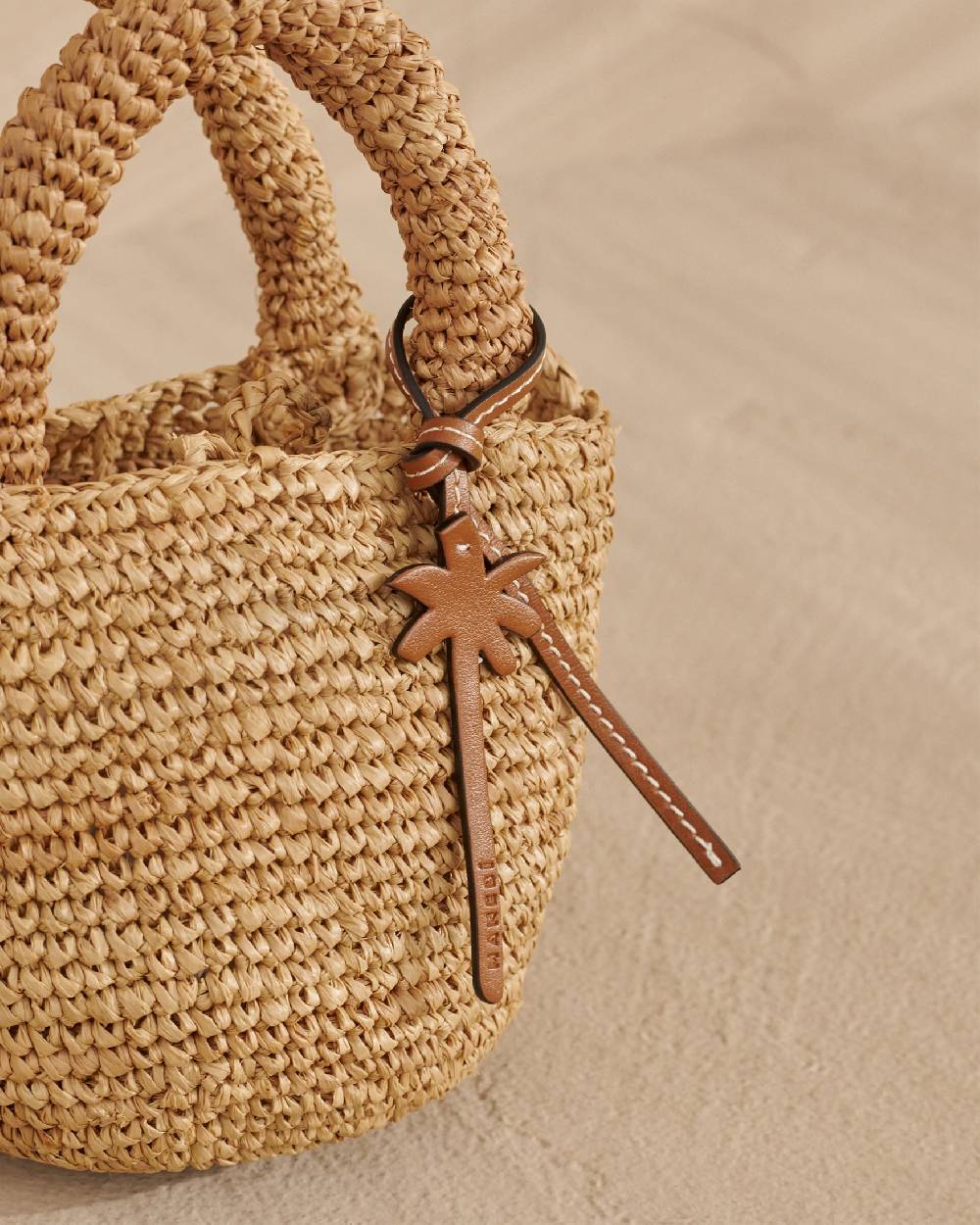 Manebí Raffia Summer Bag Mini - Leather Handle \u0026 Palm Leather Tag Tan Hotsell