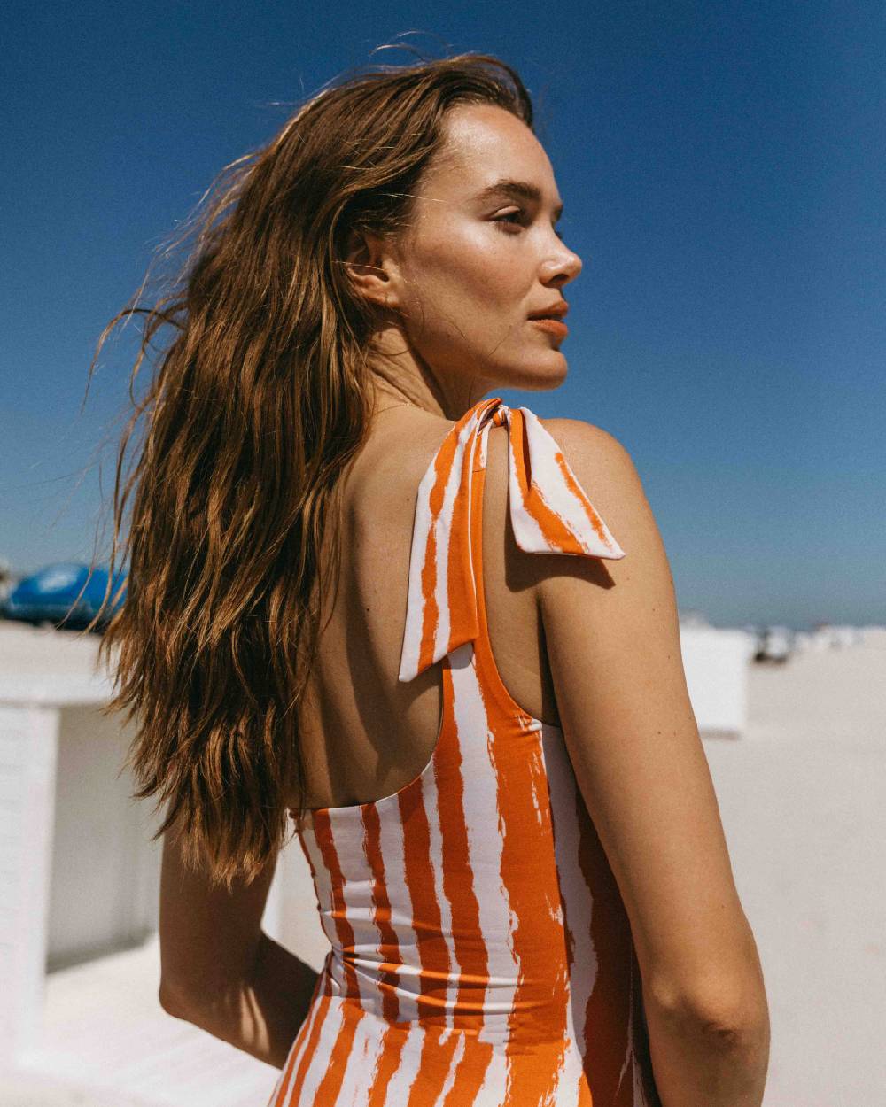 Manebí Printed Tie-Up|One-Shoulder One Piece - Soft Touch Eggnog \u0026 Orange Rust Zebra Presa