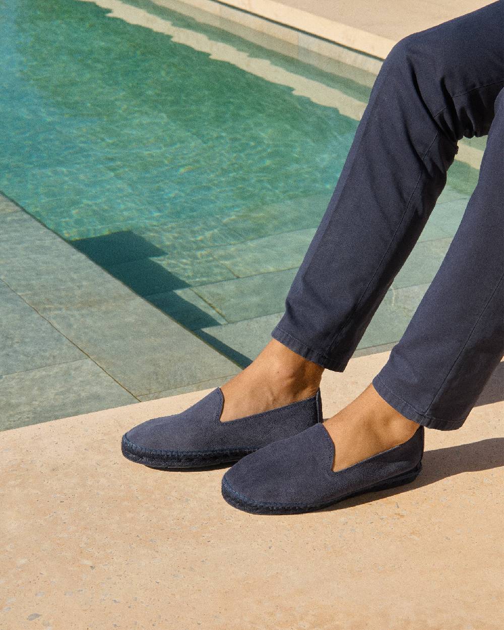 Manebí Espadrillas flat in pelle scamosciata - Hamptons -Patriot Blu ton sur ton Nuova