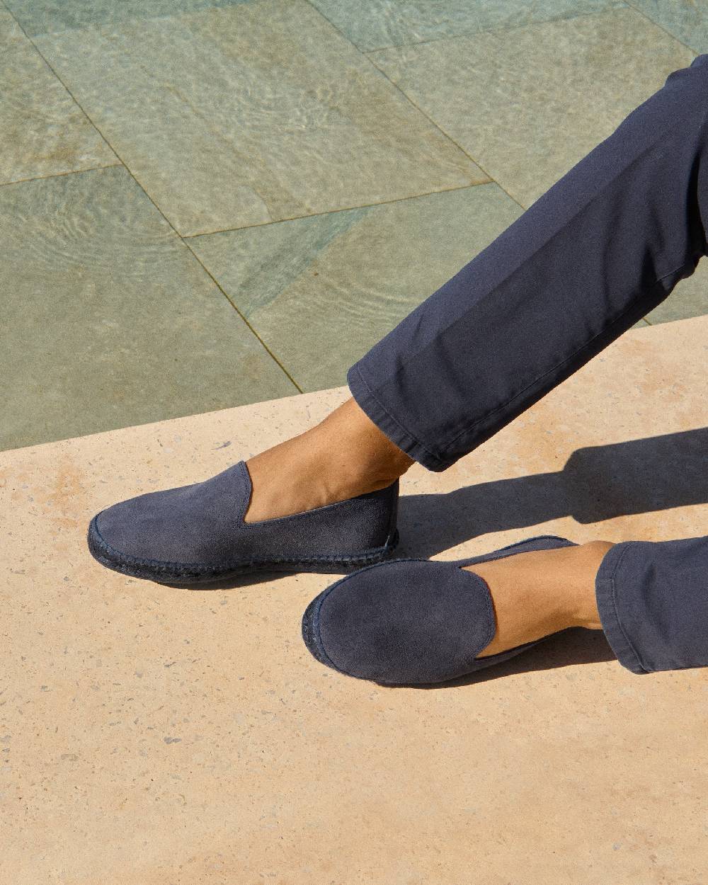 Manebí Espadrillas flat in pelle scamosciata - Hamptons -Patriot Blu ton sur ton Nuova