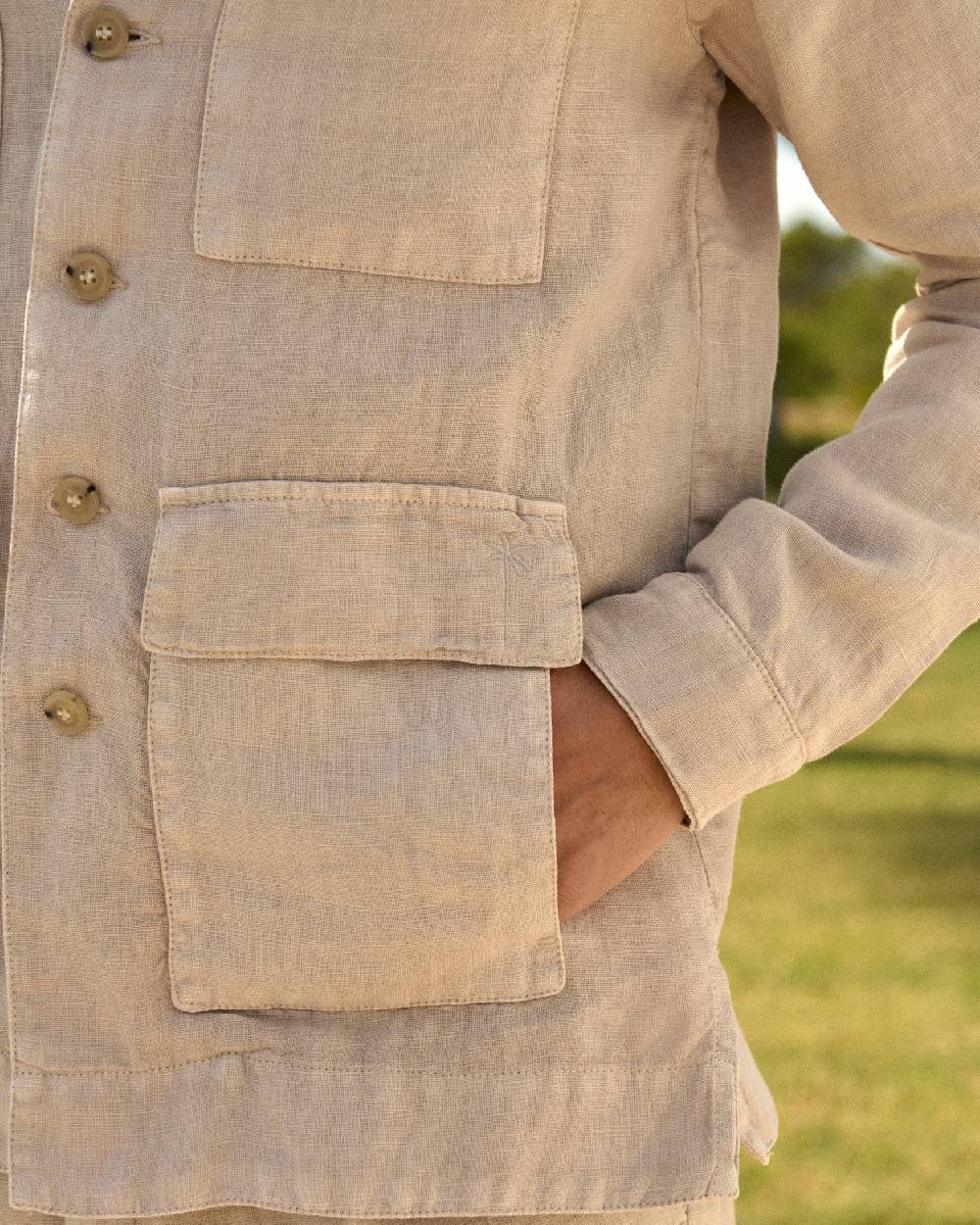 Manebí Irish Linen Savana Jacket - Kaki Beige Saldi Di Fabbrica
