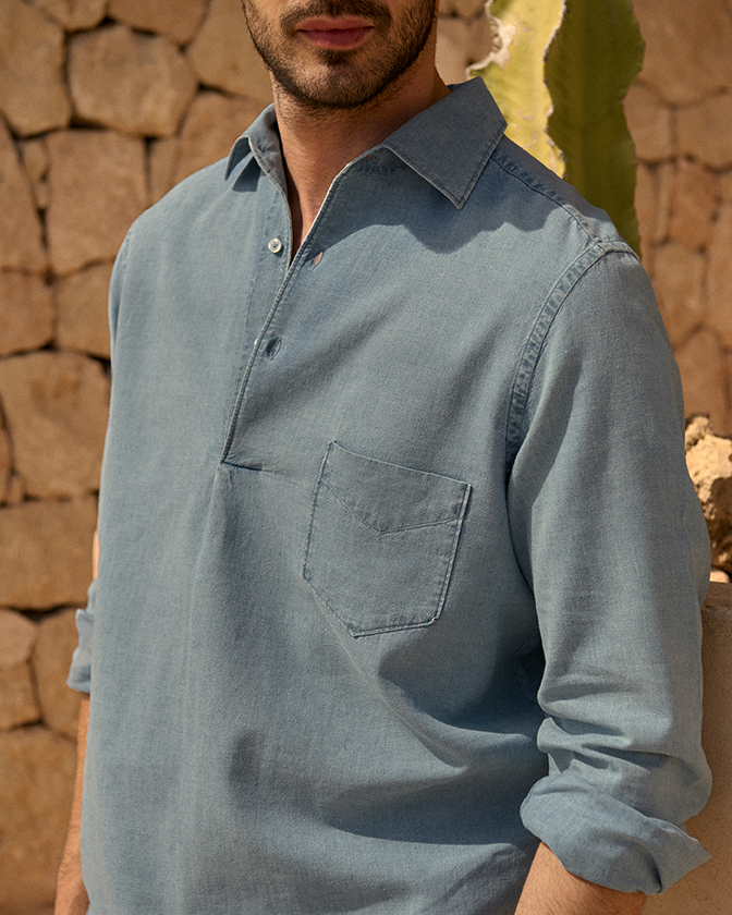 Manebí Lenim: Linen Denim|Nassau Polo Shirt Vendite Flash