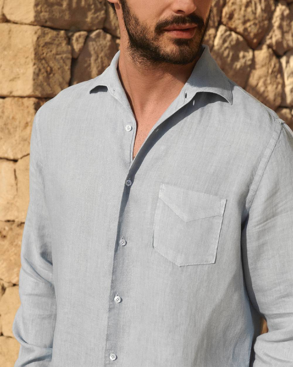 Manebí Washed Linen Panama Shirt - Grey Blue Prezzo basso